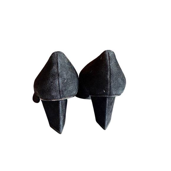 ROBERT CLERGERIE BLACK SUEDE POINTED TOE TRIANGLE HEEL PUMPS - - Picture 3 of 5